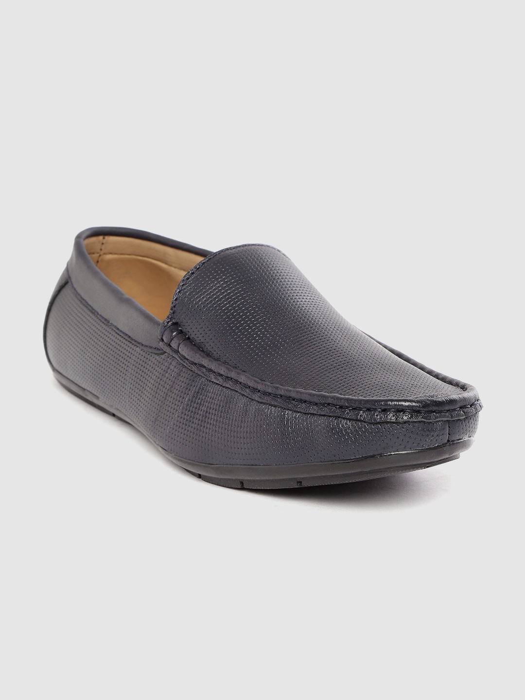 

LOUIS STITCH Men Navy Blue Textured Leather Handmade Semi-Formal Slip-Ons