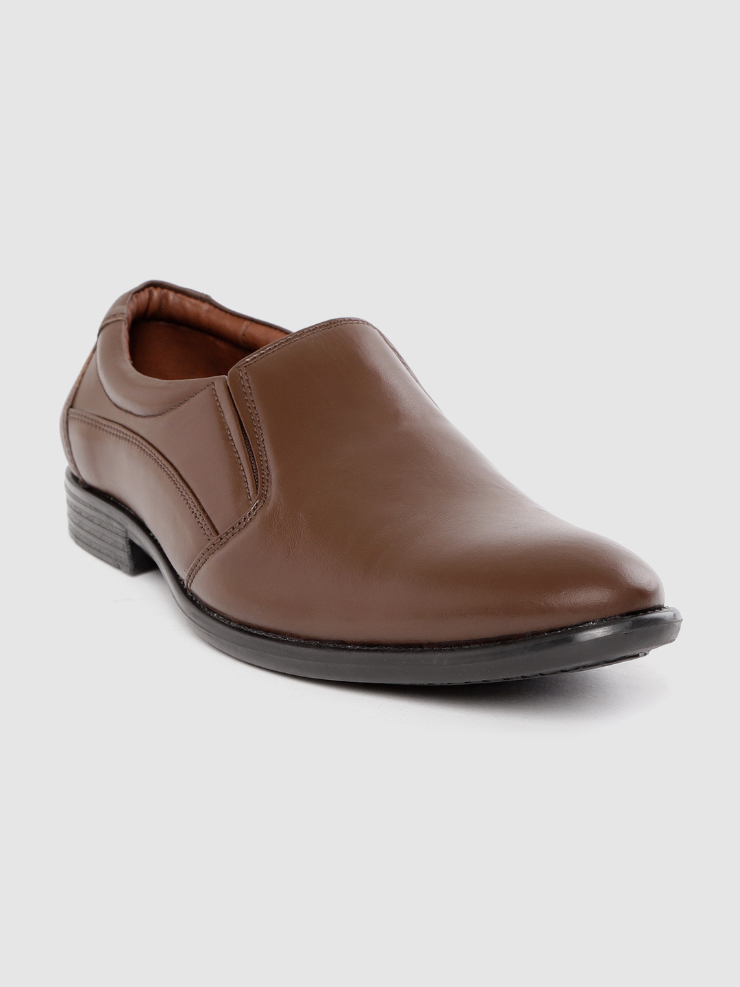 

LOUIS STITCH Men Coffee Brown Solid Handmade Leather Formal Slip-Ons