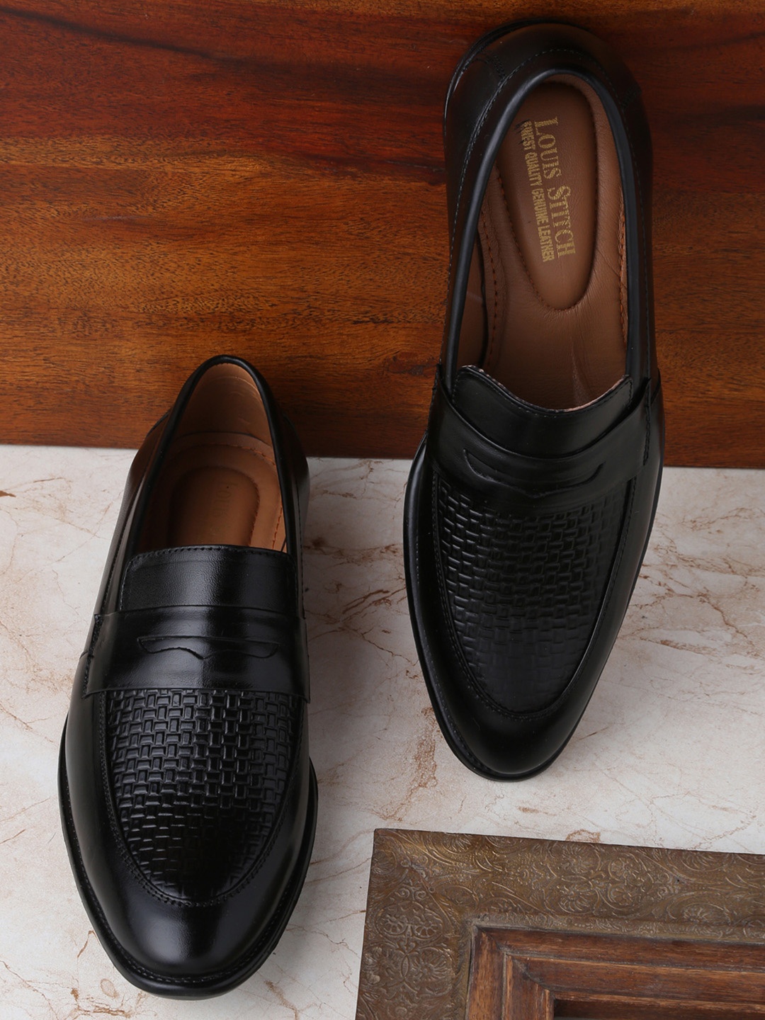 

LOUIS STITCH Men Black Mocassins Italian Leather Formal Shoes