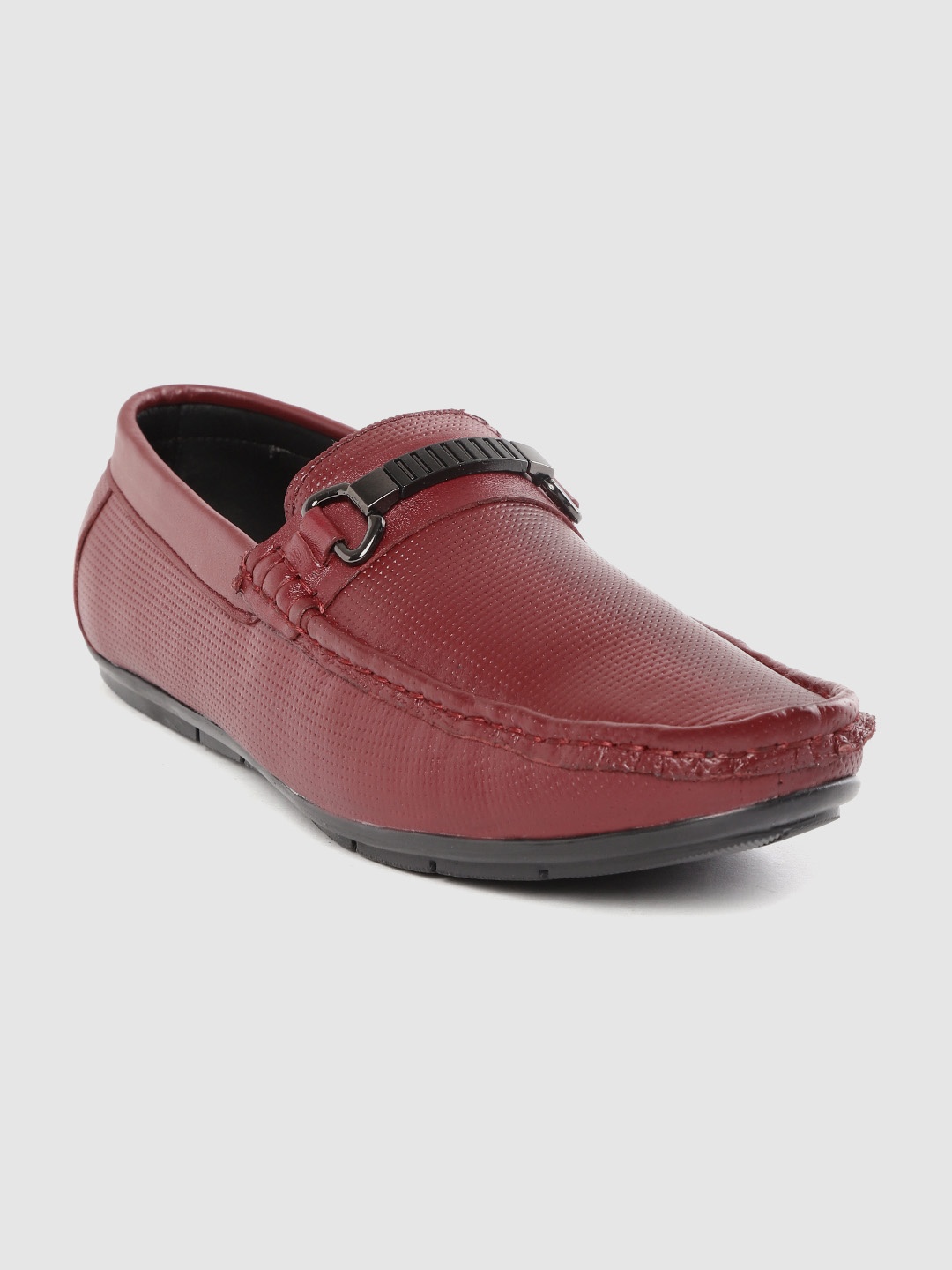 

LOUIS STITCH Men Maroon Perforated Handmade Leather Loafers