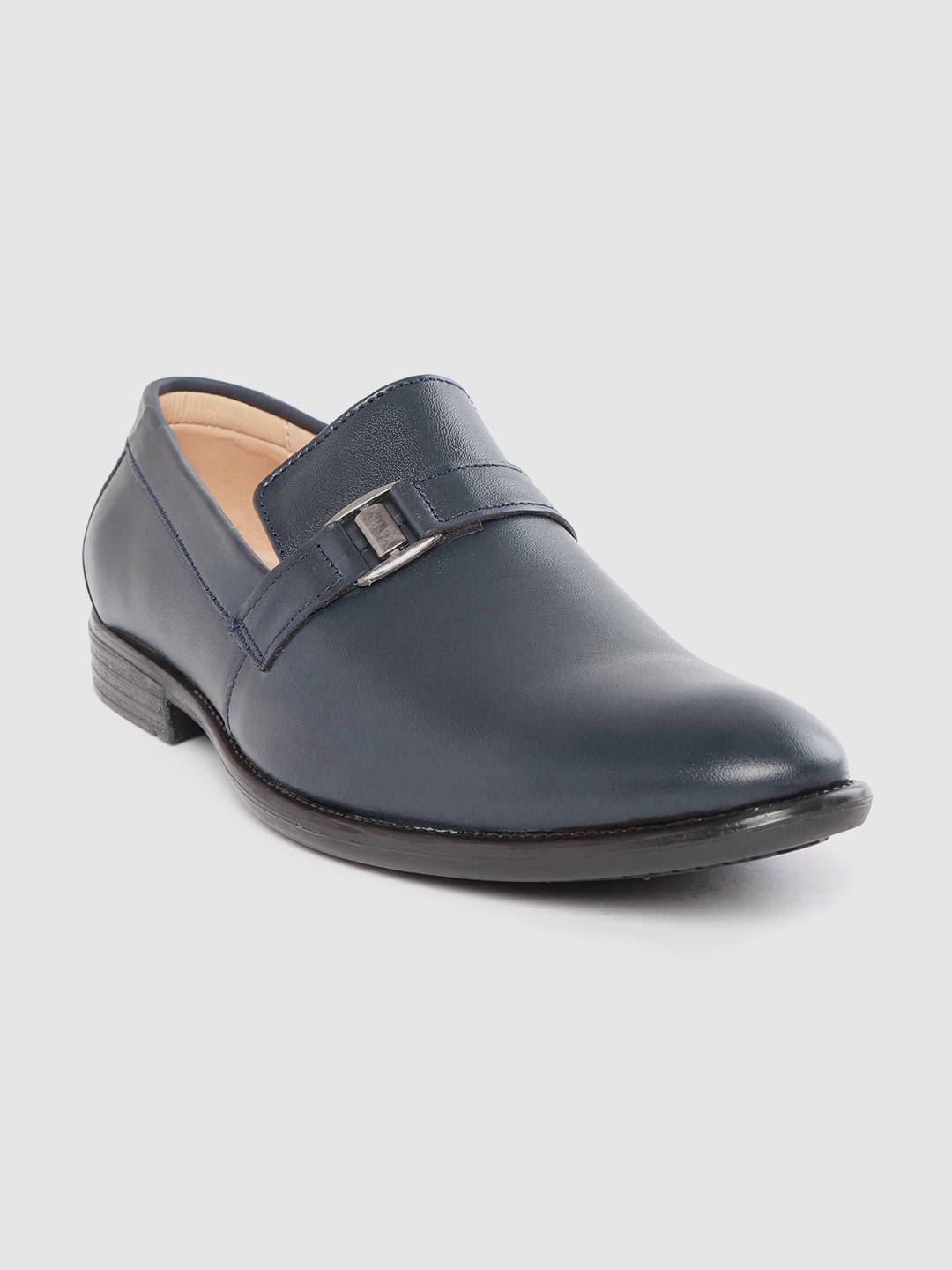 

LOUIS STITCH Men Navy Blue Solid Handcrafted Leather Formal Slip-Ons
