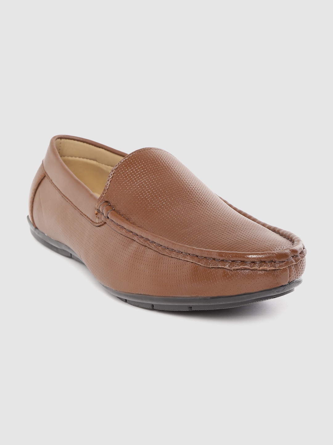 

LOUIS STITCH Men Brown Perforated Handmade Leather Formal Slip-Ons