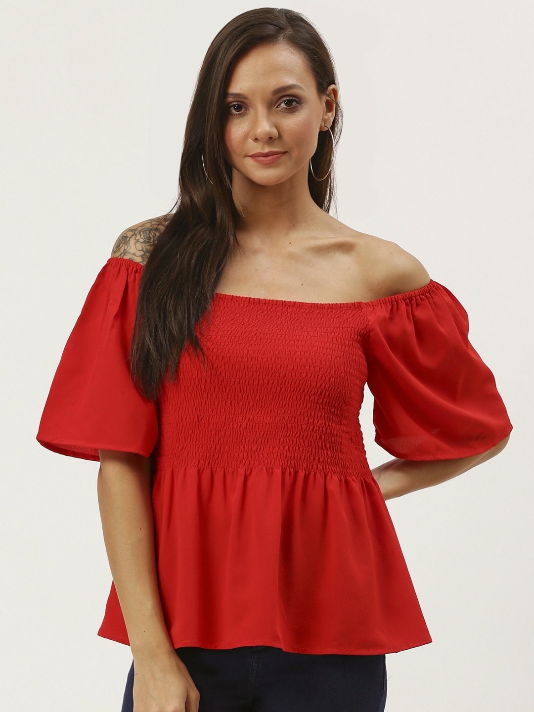 

Carlton London Women Red Smocking A-Line Top