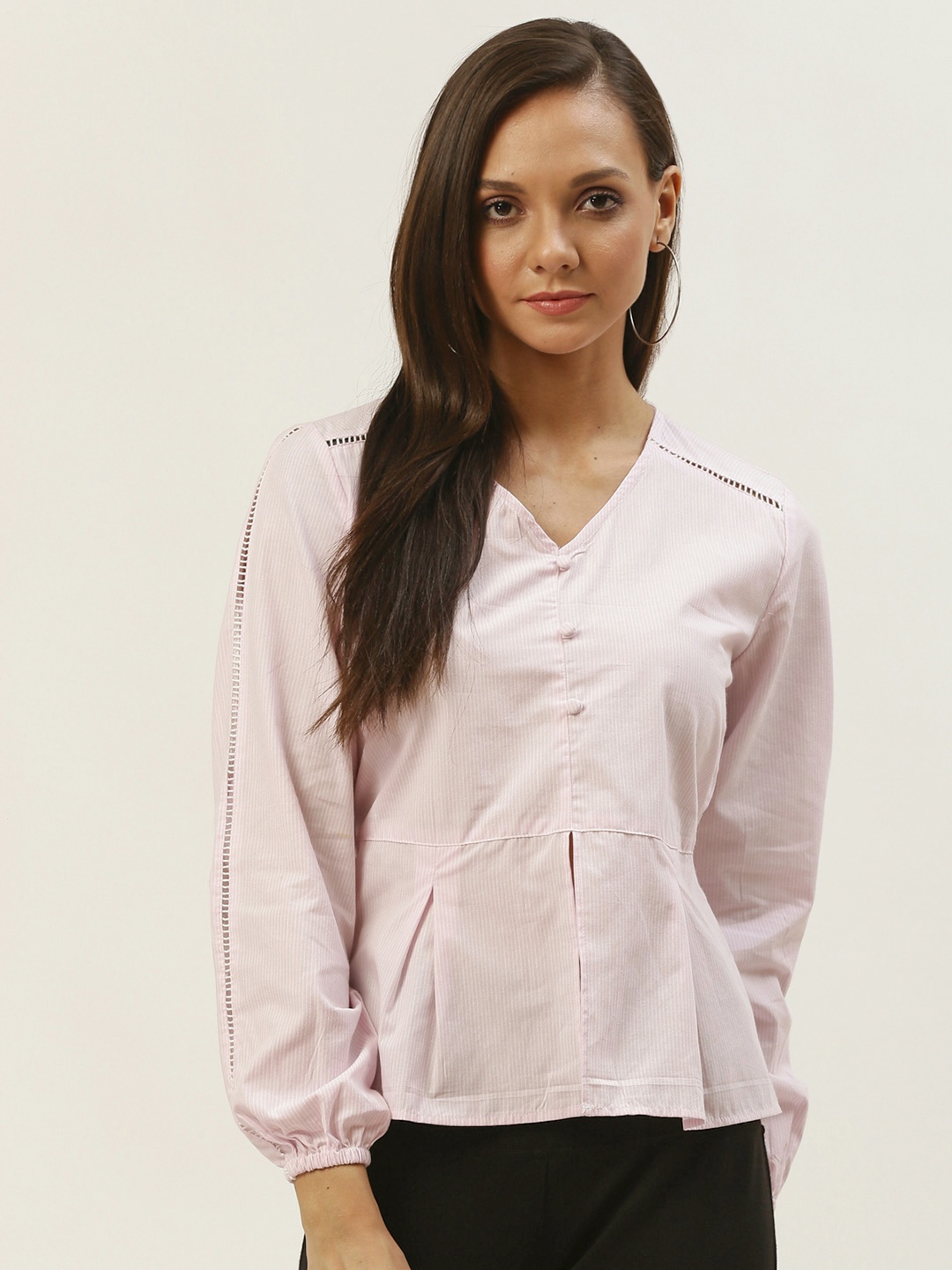 

Carlton London Women Pink Striped A-Line Pure Cotton Top