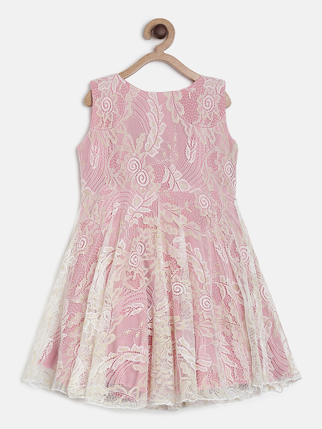 

Aomi Girls Pink Self Design Fit and Flare Dress