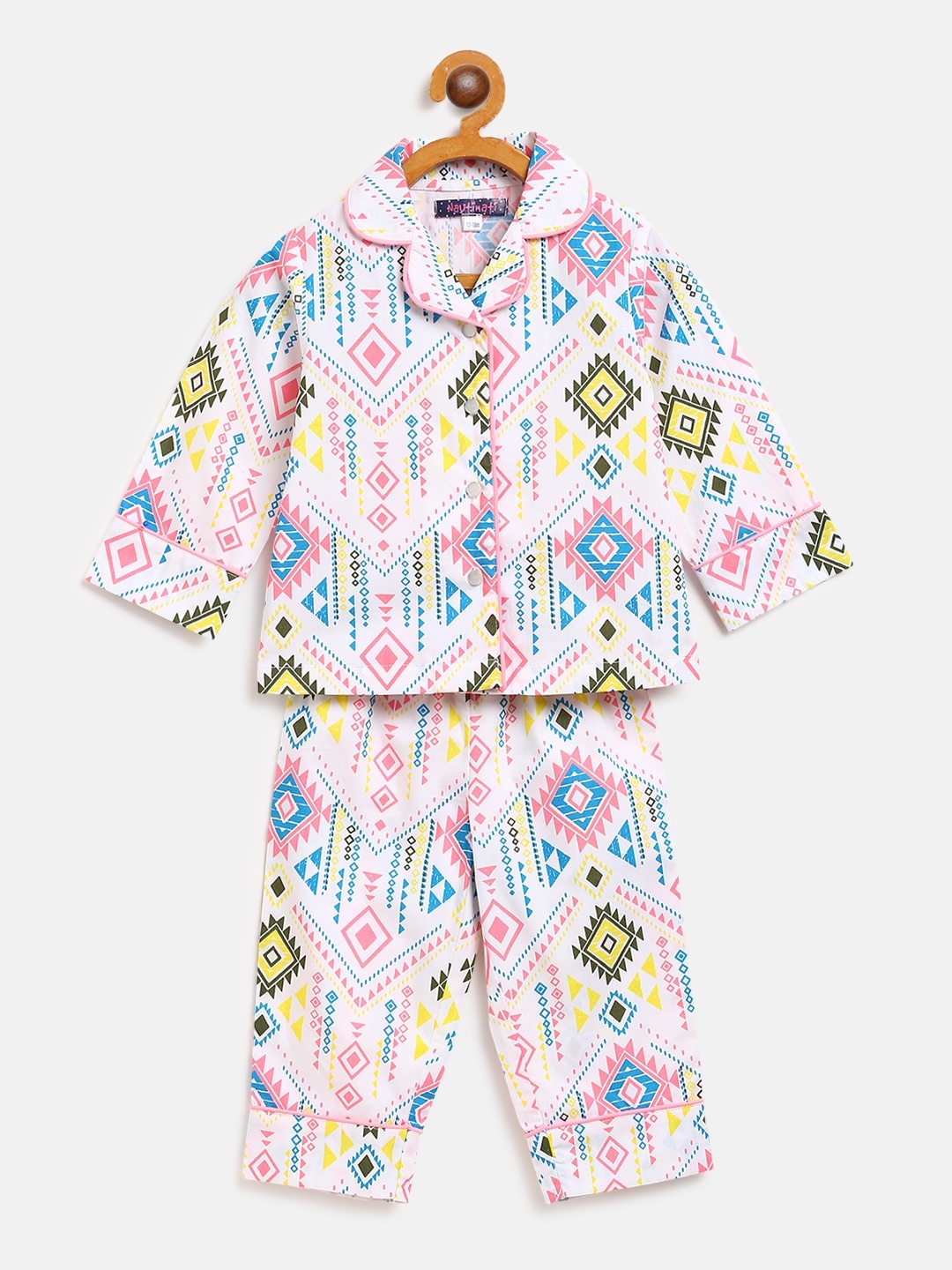 

Nauti Nati Girls White & Pink Printed Night suit