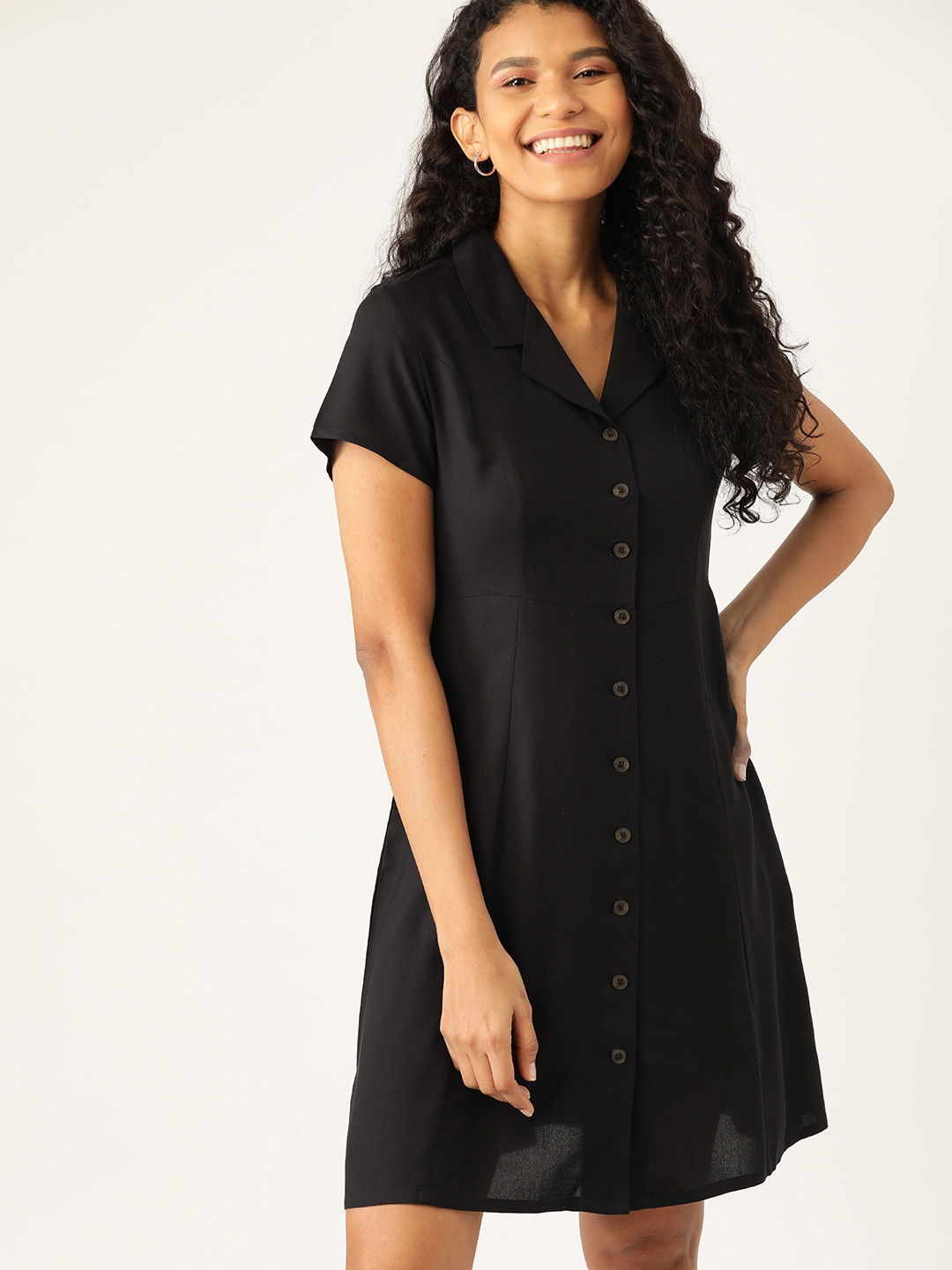 

DressBerry Women Black Solid Shirt Dress