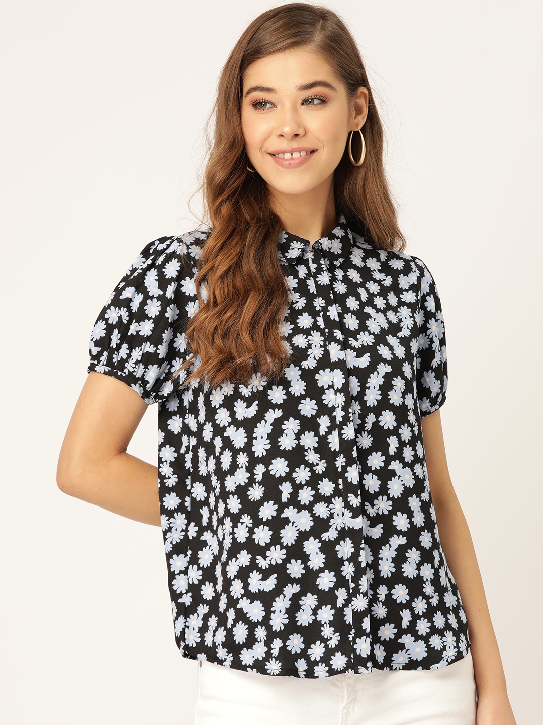 

DressBerry Women Black & Blue Regular Fit Floral Print Casual Shirt