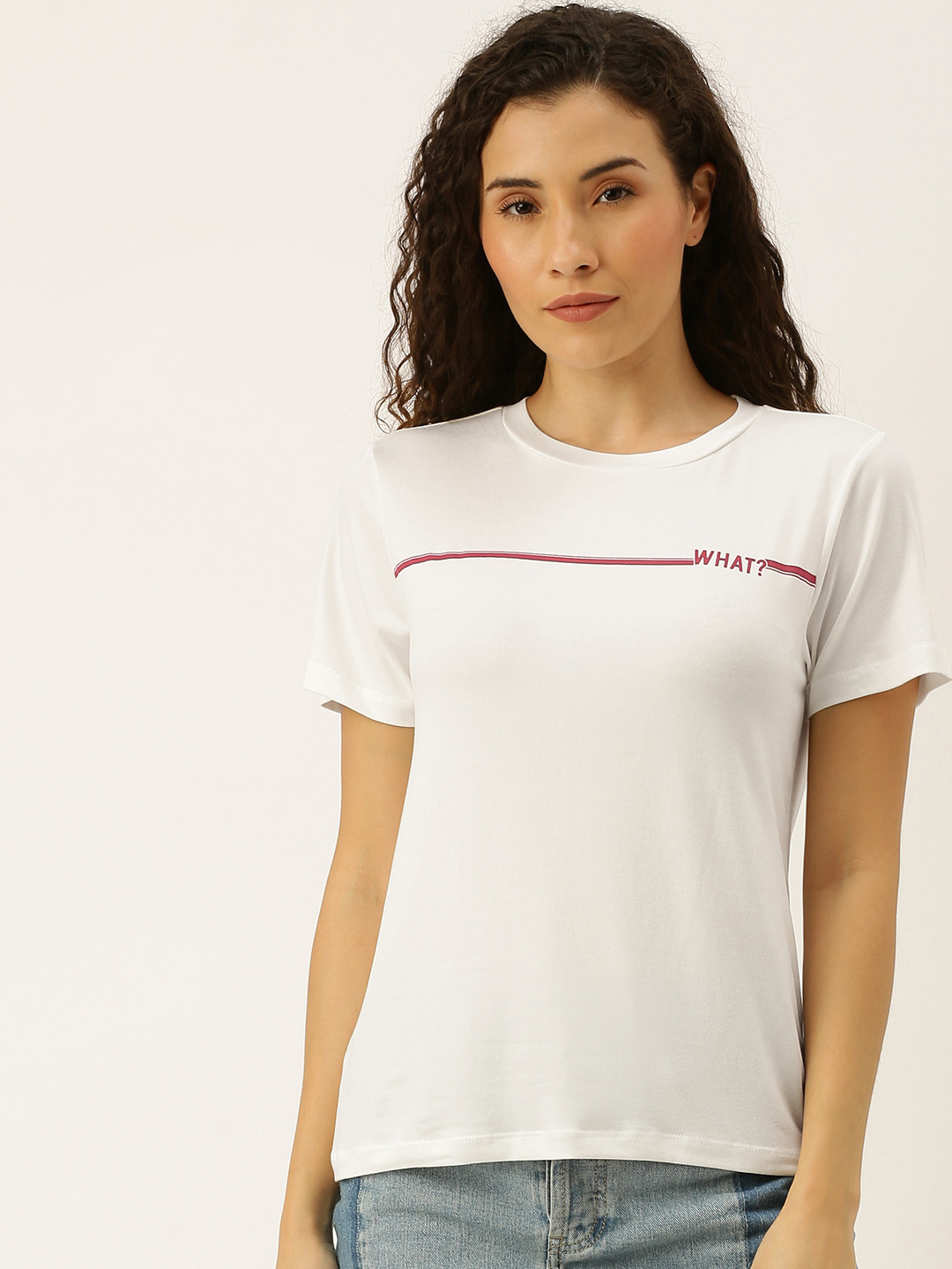 

DressBerry Women White Printed Round Neck T-shirt