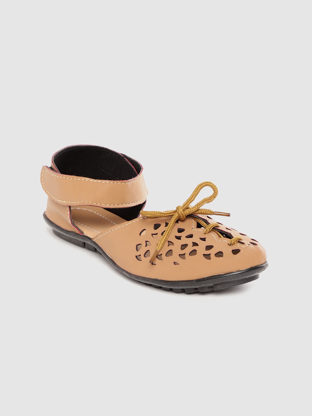 

Myra Women Beige Laser Cuts Ballerinas with Lace-Up Detail
