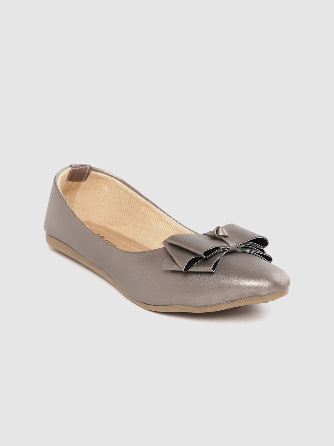 

Myra Women Gunmetal-Toned Solid Bow Detail Ballerinas, Metallic