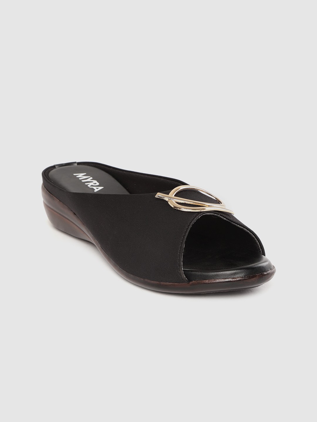 

Myra Women Black Buckle Embellished Wedge Heels