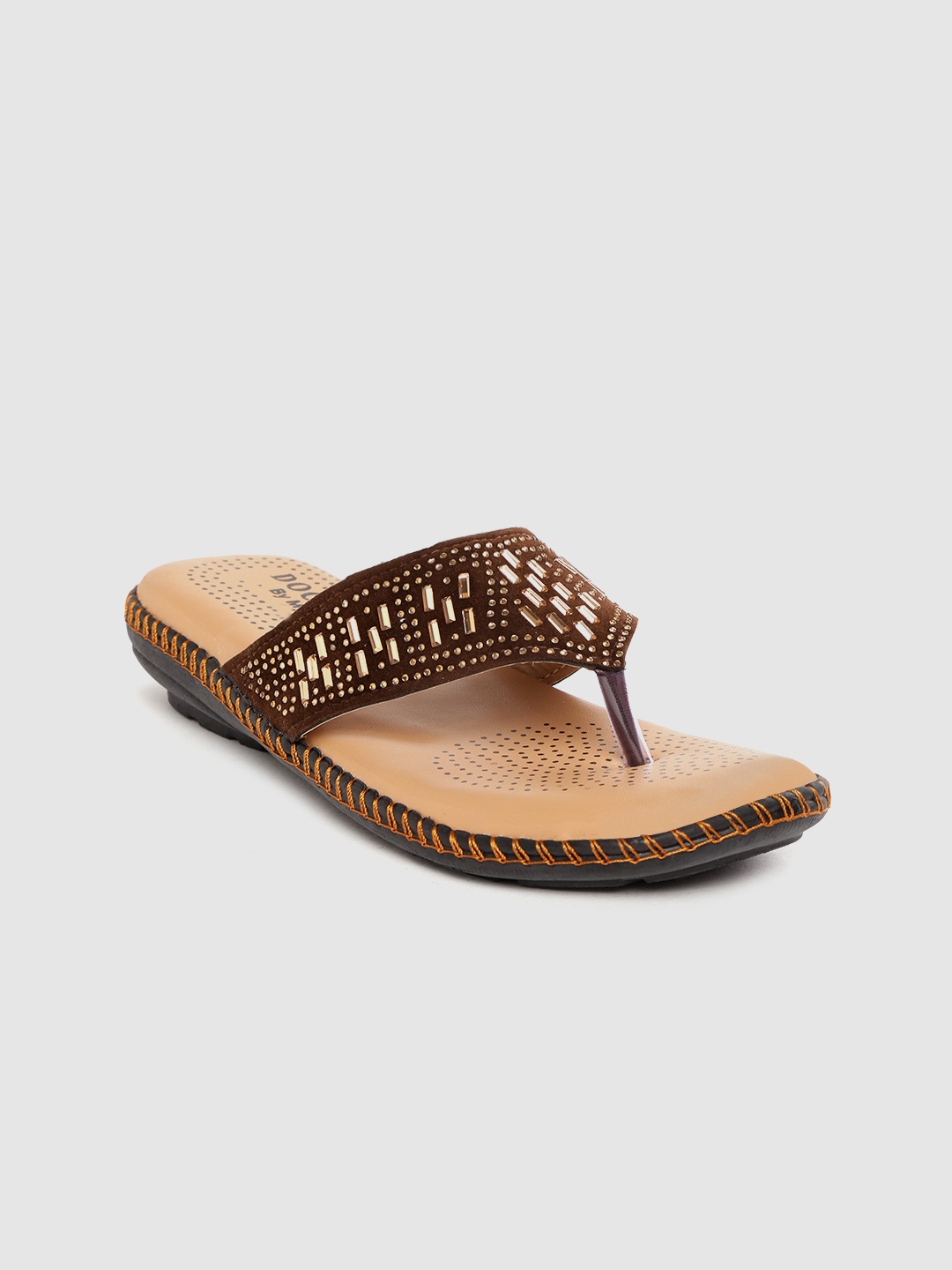 

Myra Women Coffee Brown Embellished Velvet Open Toe Flats