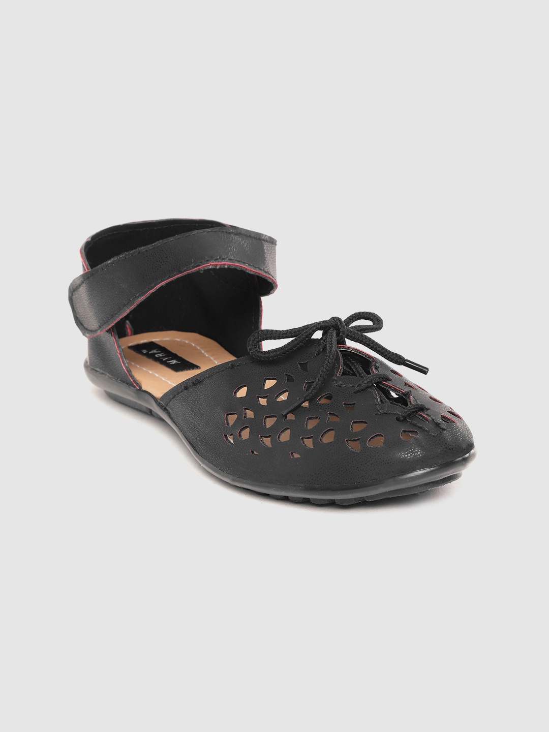 

Myra Women Black Laser Cuts Ballerinas with Lace-Up Detail