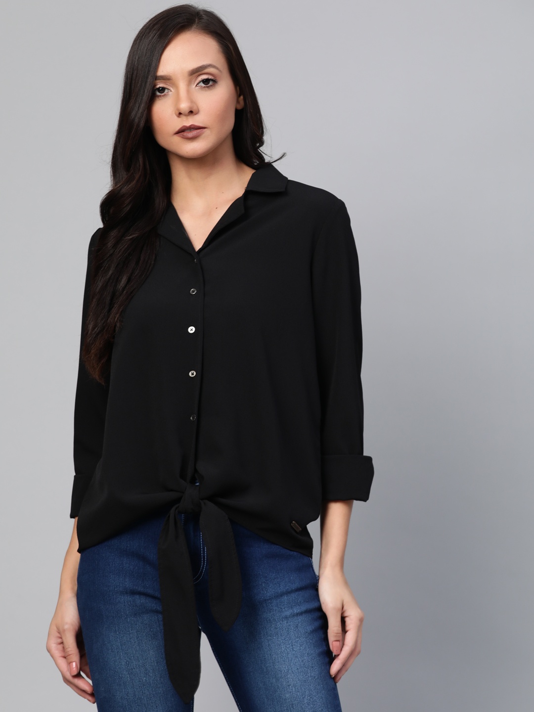 

Roadster Women Black Regular Fit Solid Casual Shirt