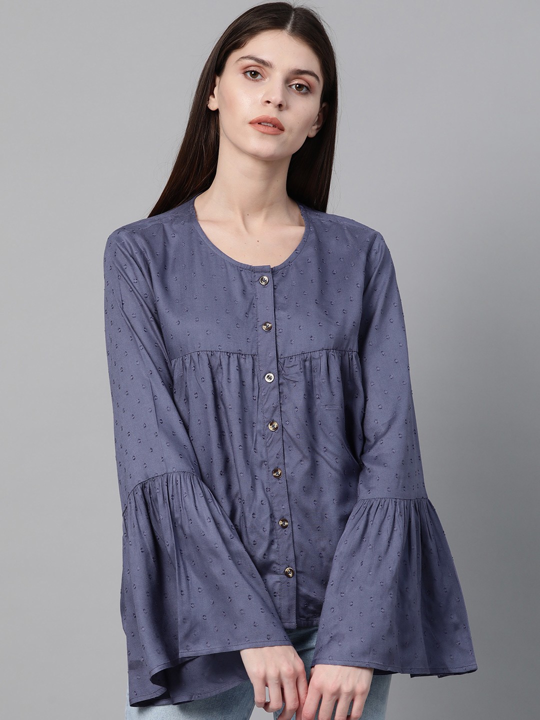 

Roadster Women Navy Blue Self Design Top