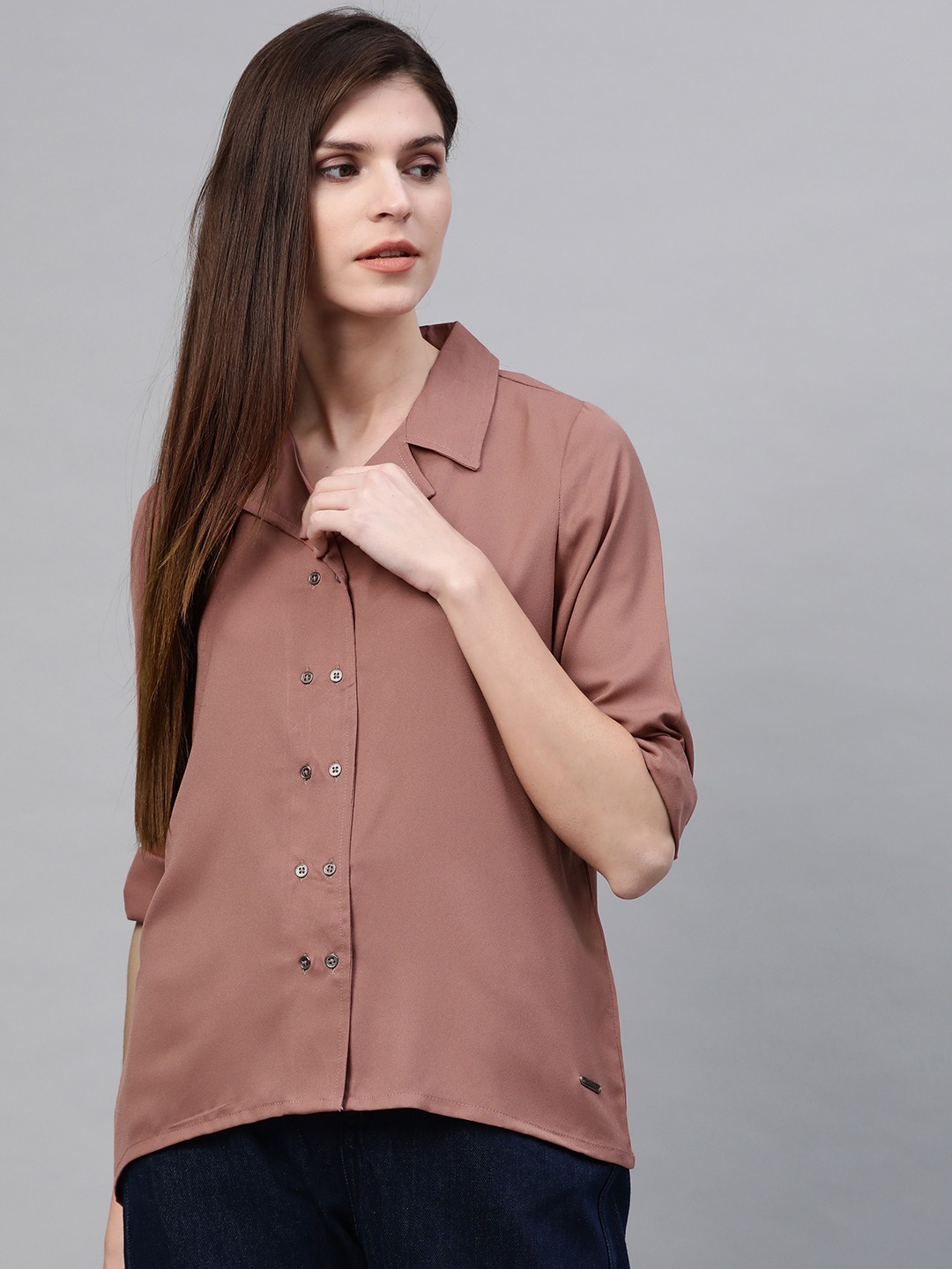 

Roadster Women Dusty Pink Regular Fit Solid Casual Shirt