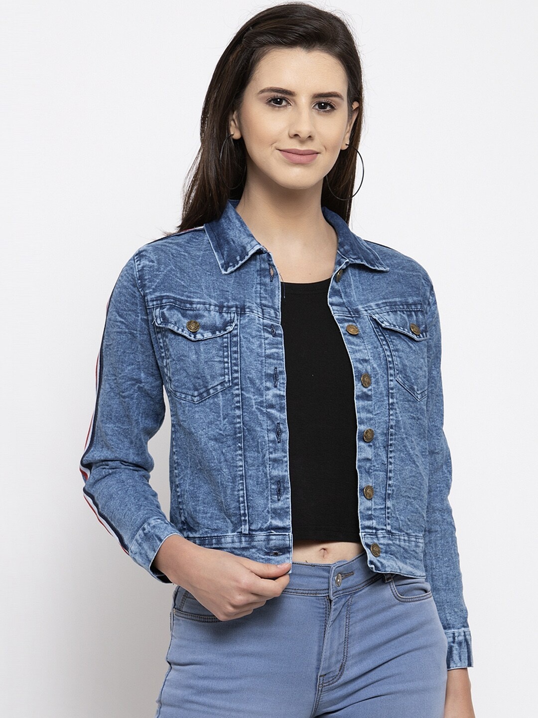 

VOXATI Women Blue Solid Denim Jacket