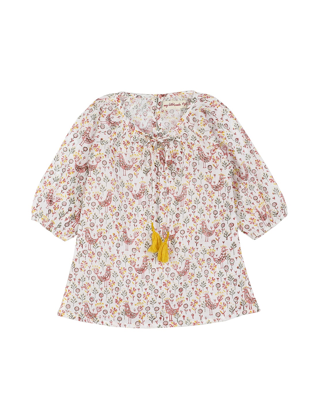 

My Little Lambs Girls Off-White & Red Printed A-Line Pure Cotton Top