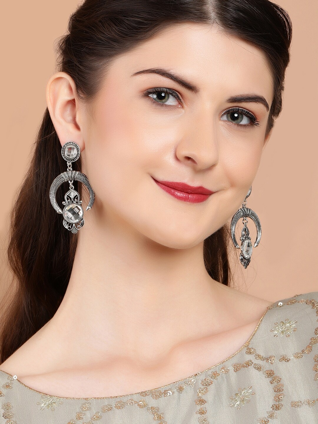 

Rubans Silver-Plated & White Classic Drop Earrings