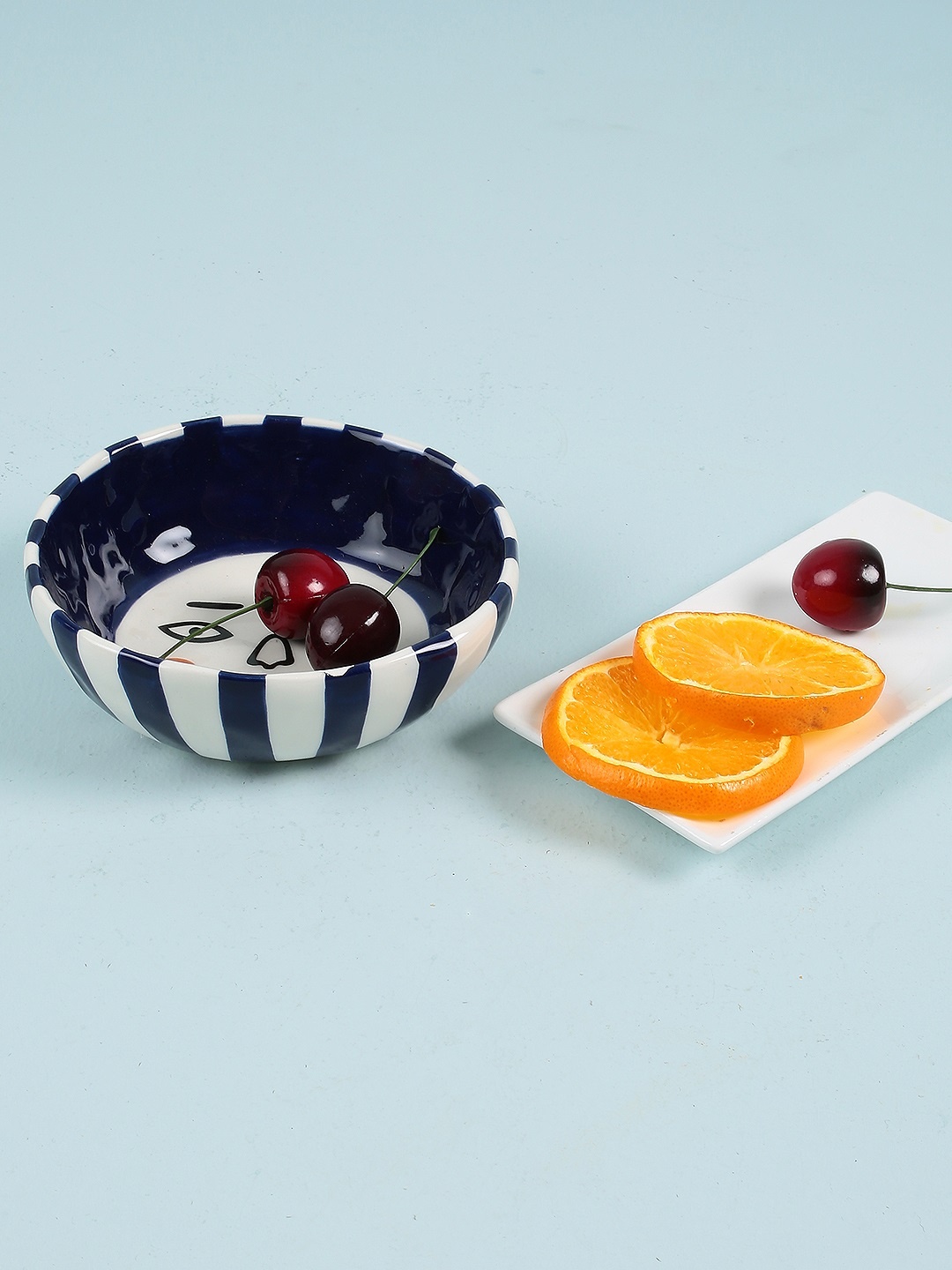 

Chumbak Blue & White Printed Ceramic Calm & Concerned Bowl, Navy blue