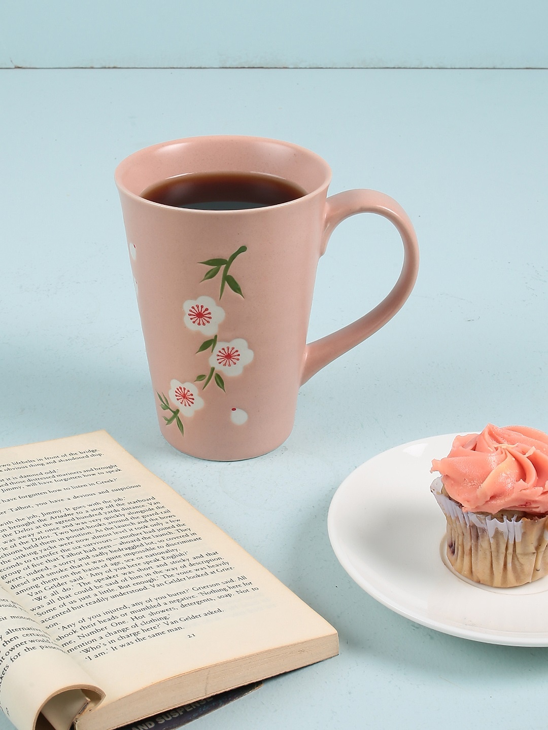 

Chumbak Pink & White Printed Flowy Flowers Coffee Mug