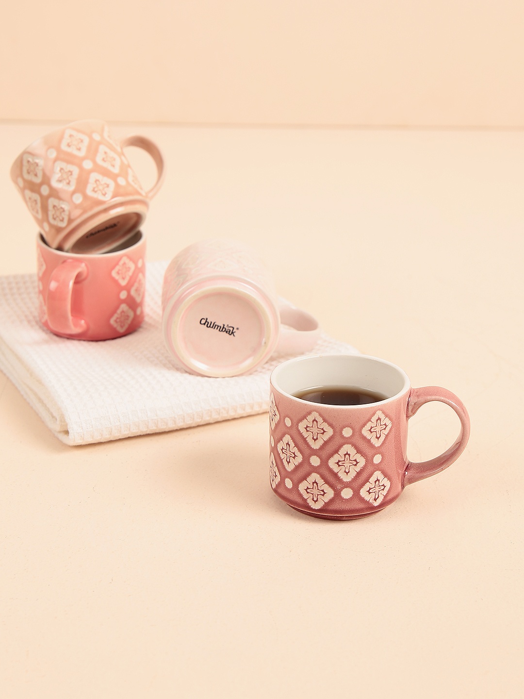 

Chumbak Set of 4 Pink & White Printed Shades of Spring Espresso Mugs