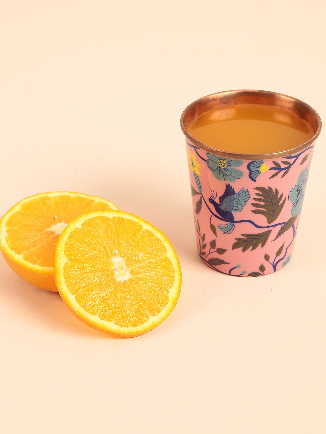 

Chumbak Pink & Green Printed Chinoserie Small Copper Tumbler