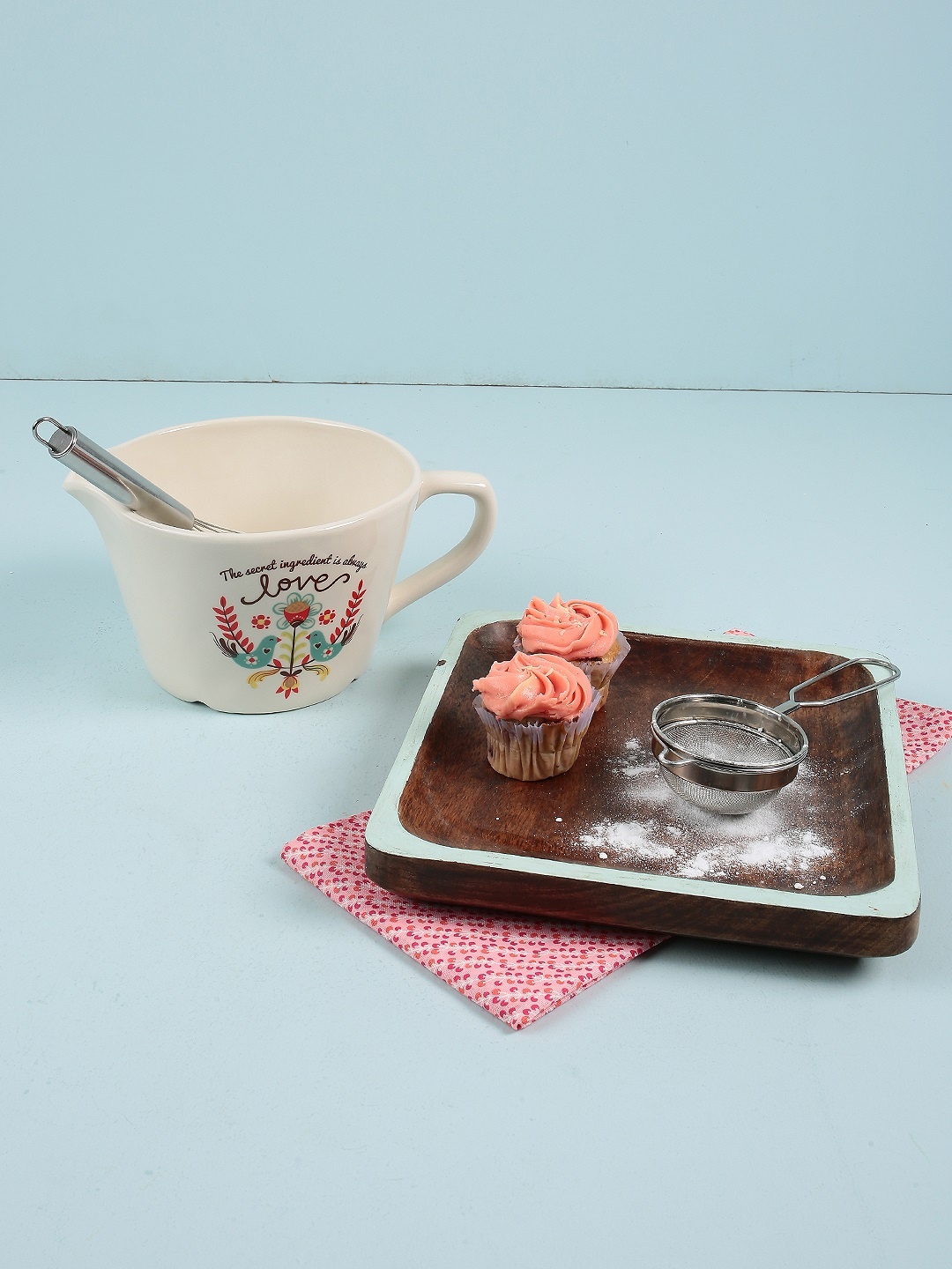 

Chumbak Unisex White Printed Gracious Goodies Baking Bowl with Whisk