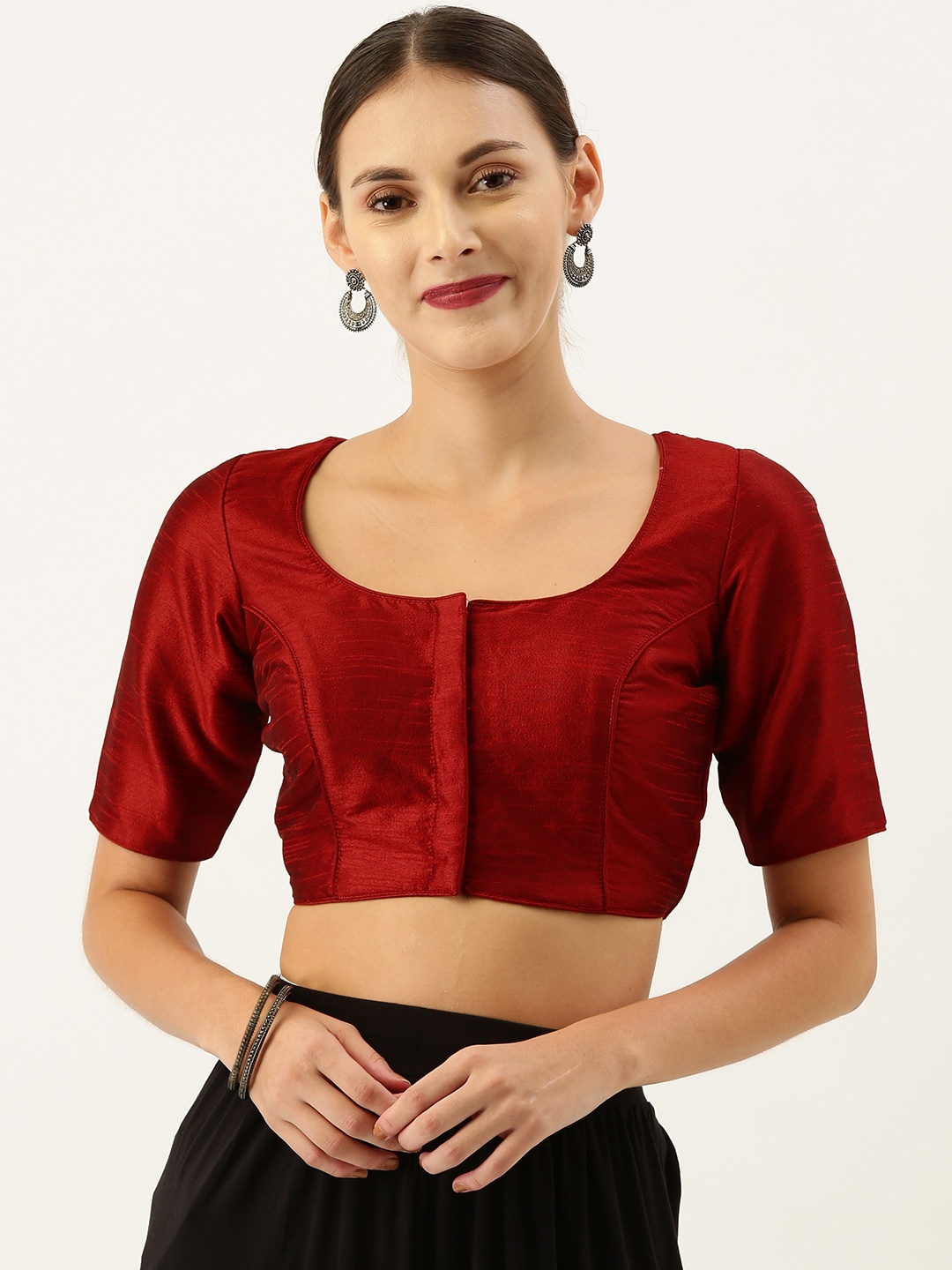 

Soch Women Maroon Solid Raw Silk Saree Blouse
