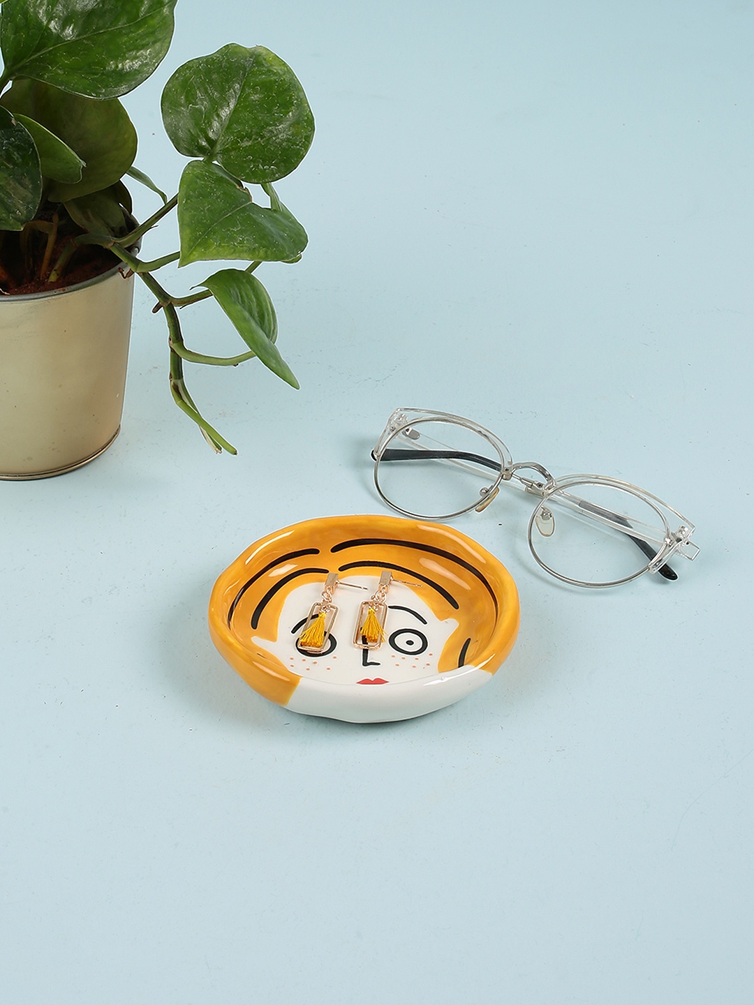 

Chumbak Yellow & White Printed Trinket Tray