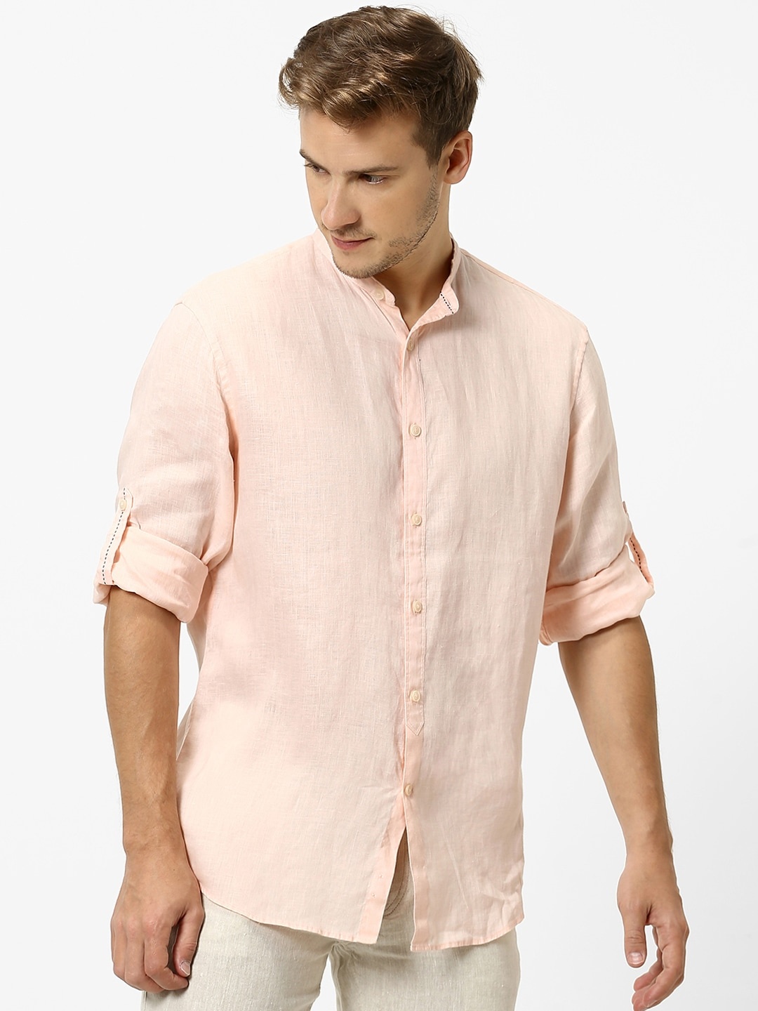 

Celio Men Peach-Coloured Regular Fit Solid Sustainable Casual Shirt