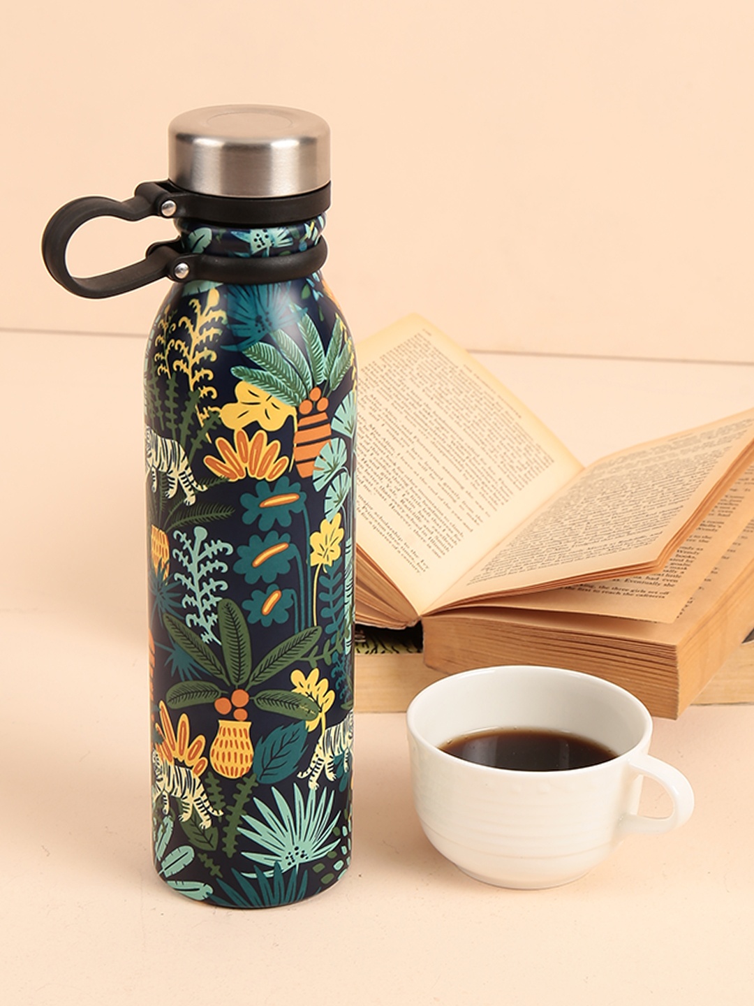 

Chumbak Unisex Navy Blue & Green Printed Forest Feels Water Bottle 700 ml