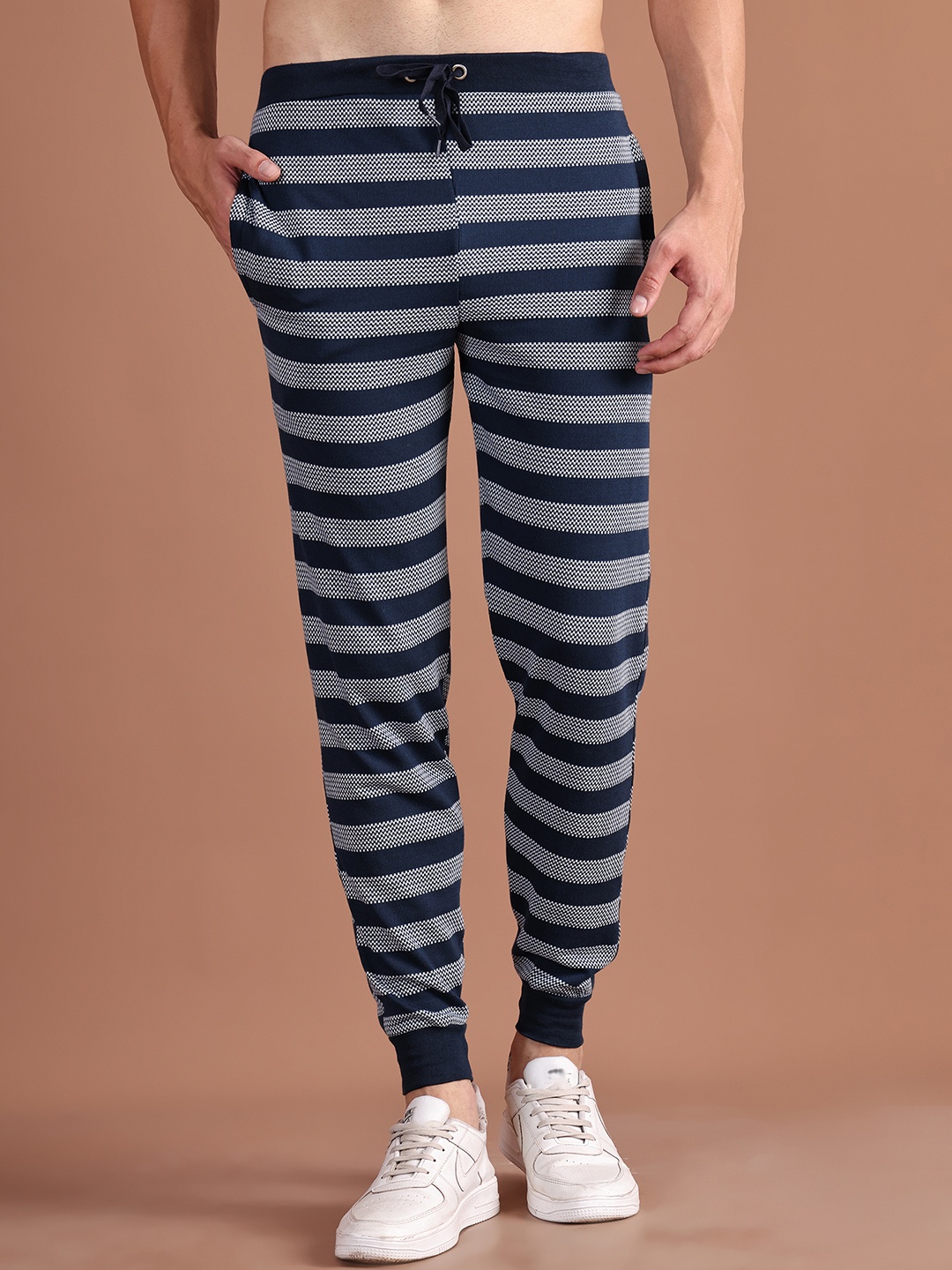 

VIMAL JONNEY Men Navy Blue & White Striped Regular Fit Jogger