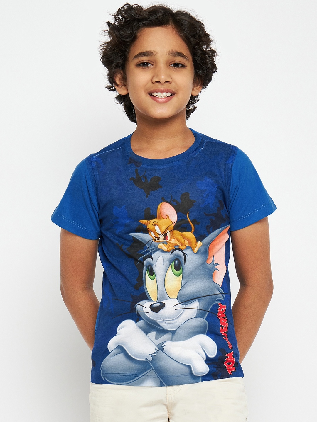 

Tom & Jerry Boys Blue Printed Round Neck T-shirt
