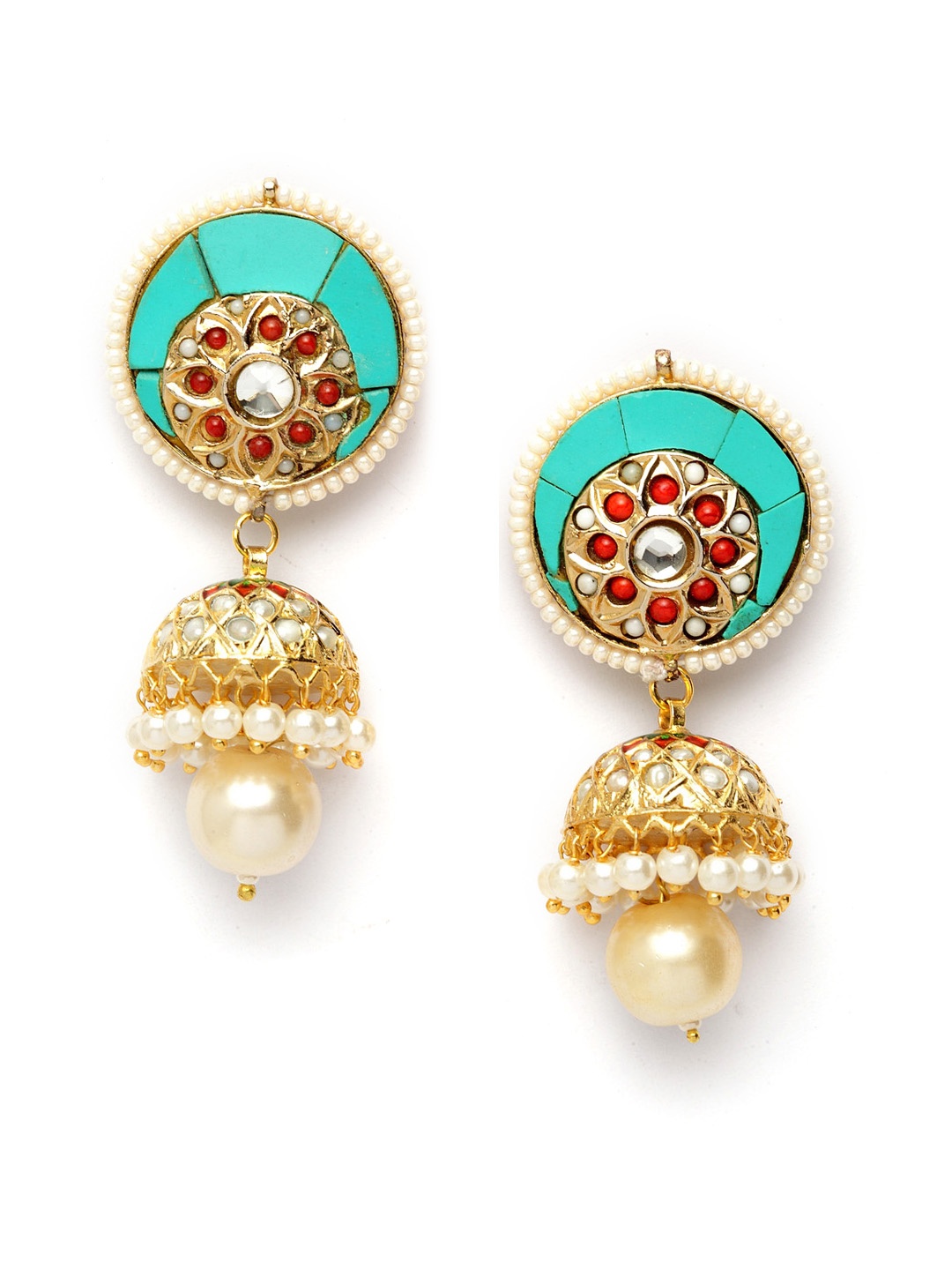 

DUGRISTYLE Gold-Plated & Blue Dome Shaped Jhumkas