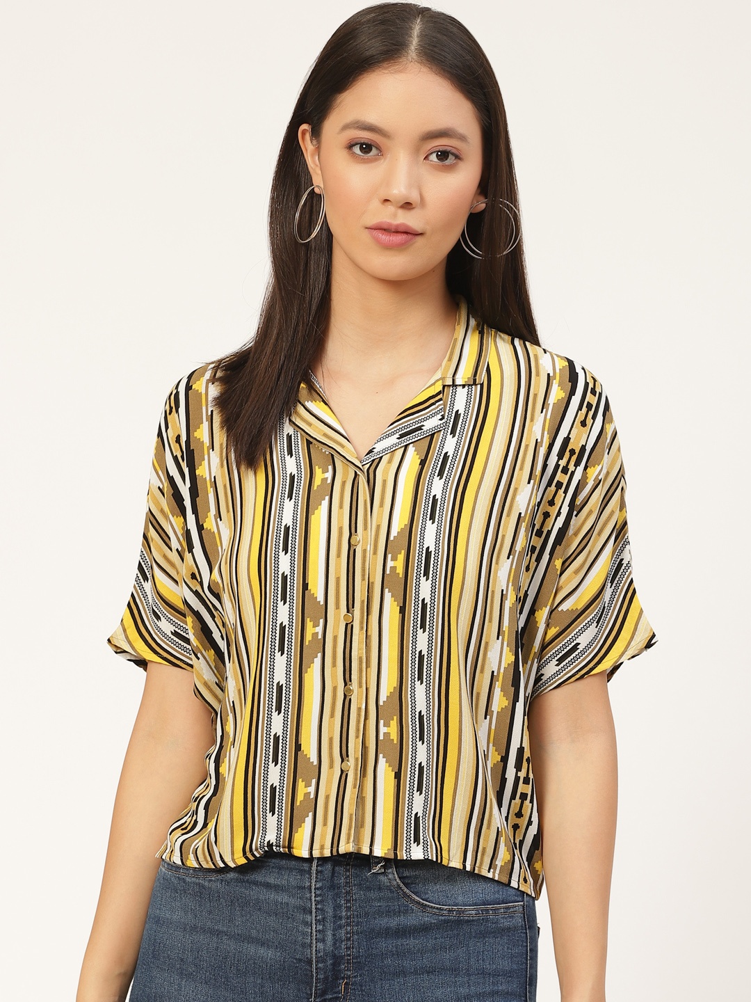 

ONLY Women Yellow & Olive Green Regular Fit Printed Casual Shirt