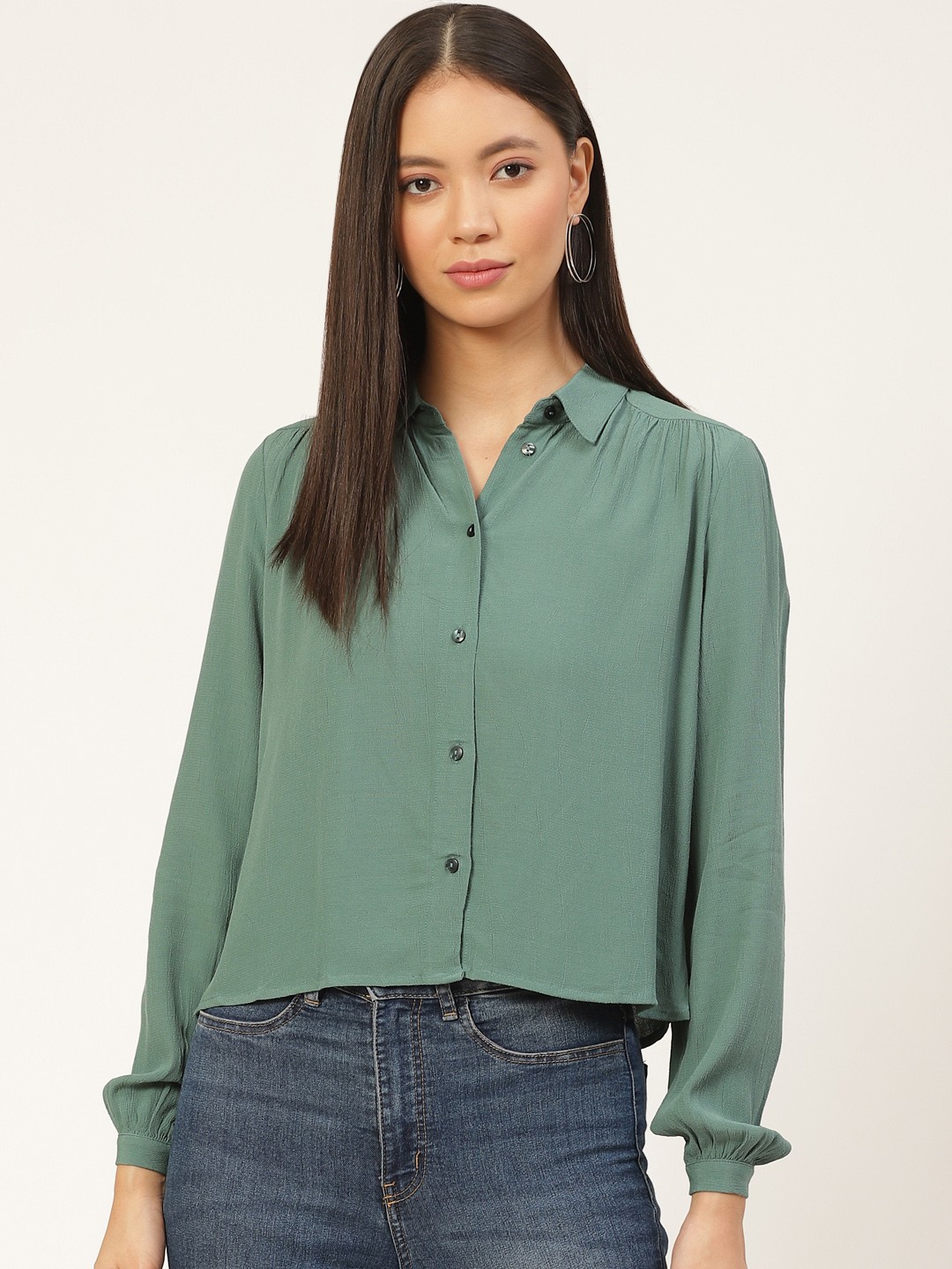 

ONLY Women Green Regular Fit Solid Casual Shirt