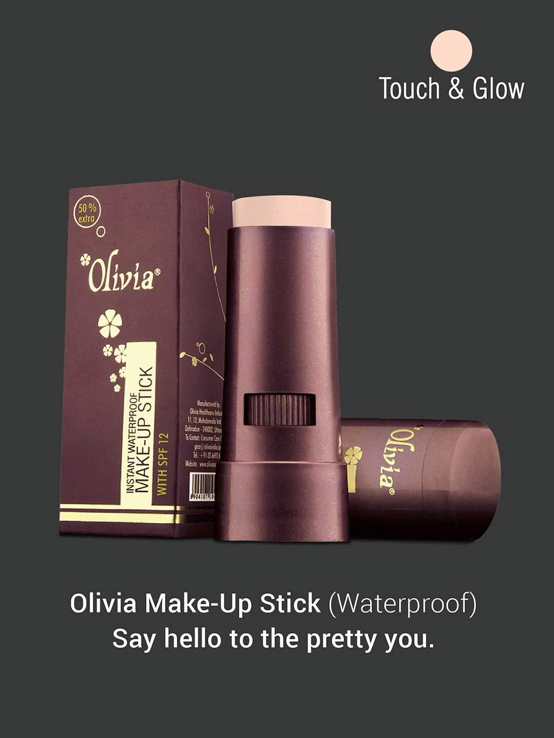 

Olivia Set of 3 Waterproof Makeup Stick Concealer Touch & Glow Shade No.5 (SPF 12) 45g, Gold