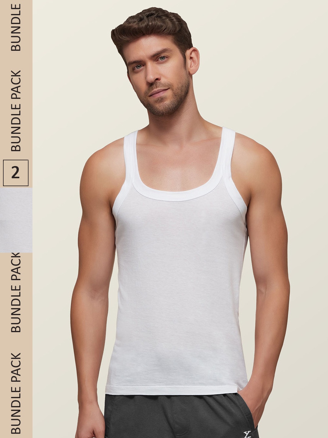 

XYXX Men IntelliSoft Antimicrobial Square Neck Pack of 2 Ace Vests XYSQVEST2PCKN01, White