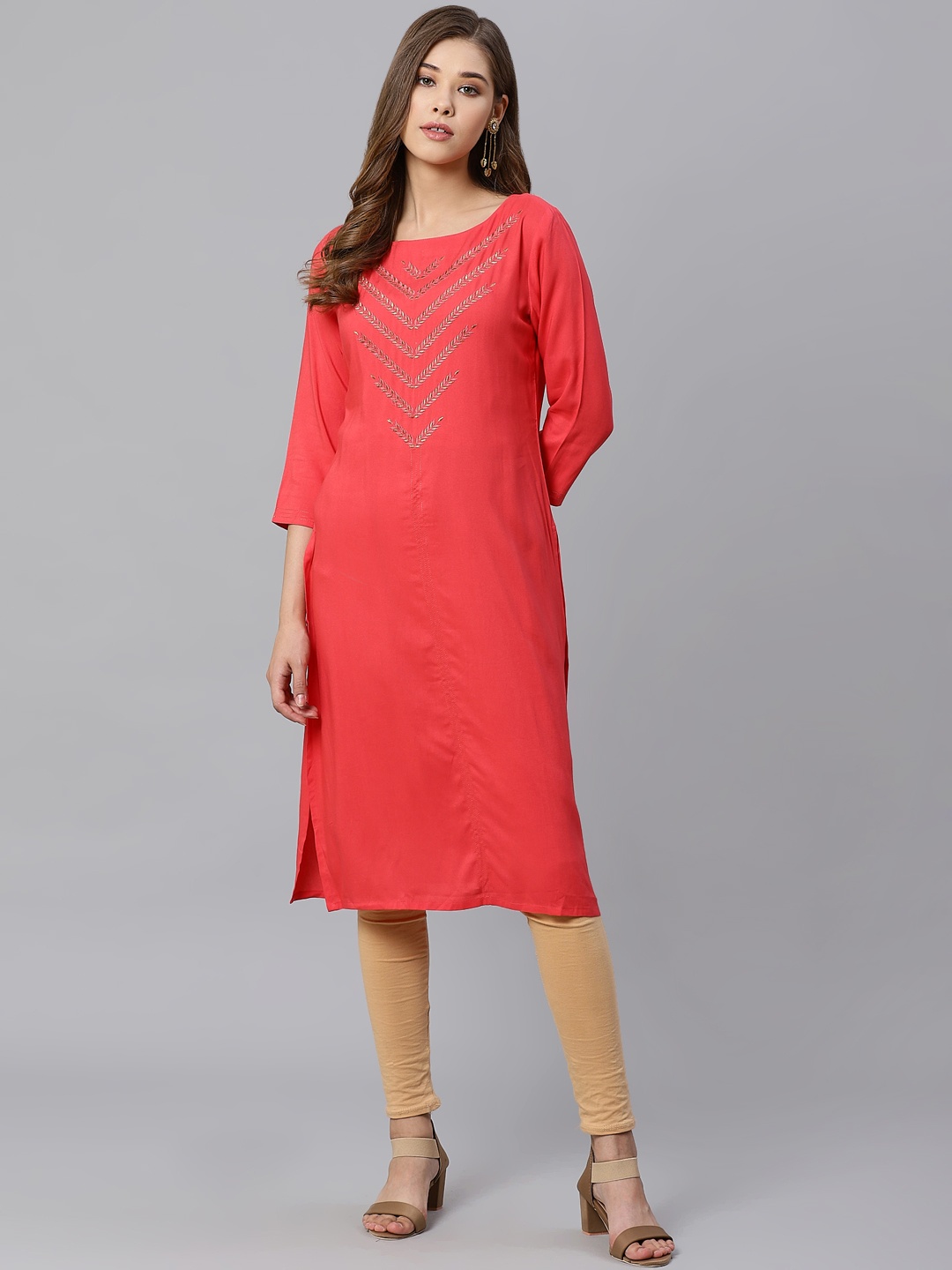 

Kifahari Women Pink Yoke Design Straight Kurta