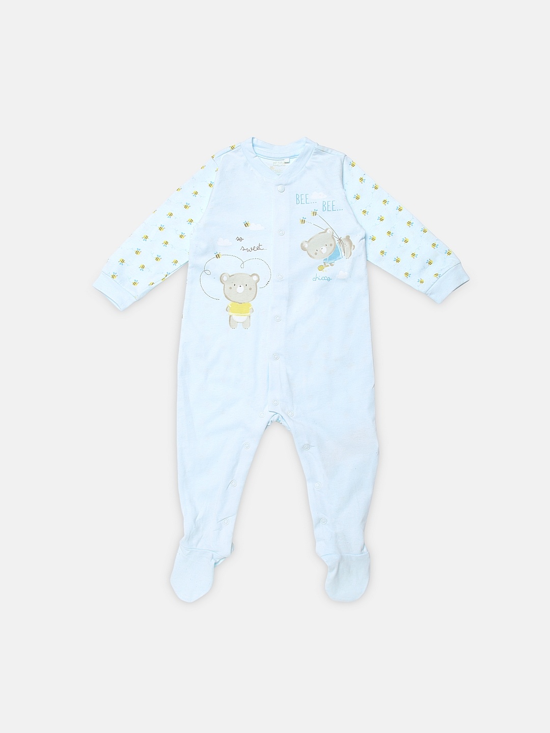 

Chicco Infant Kids Blue Printed Front Opening Sleepsuit