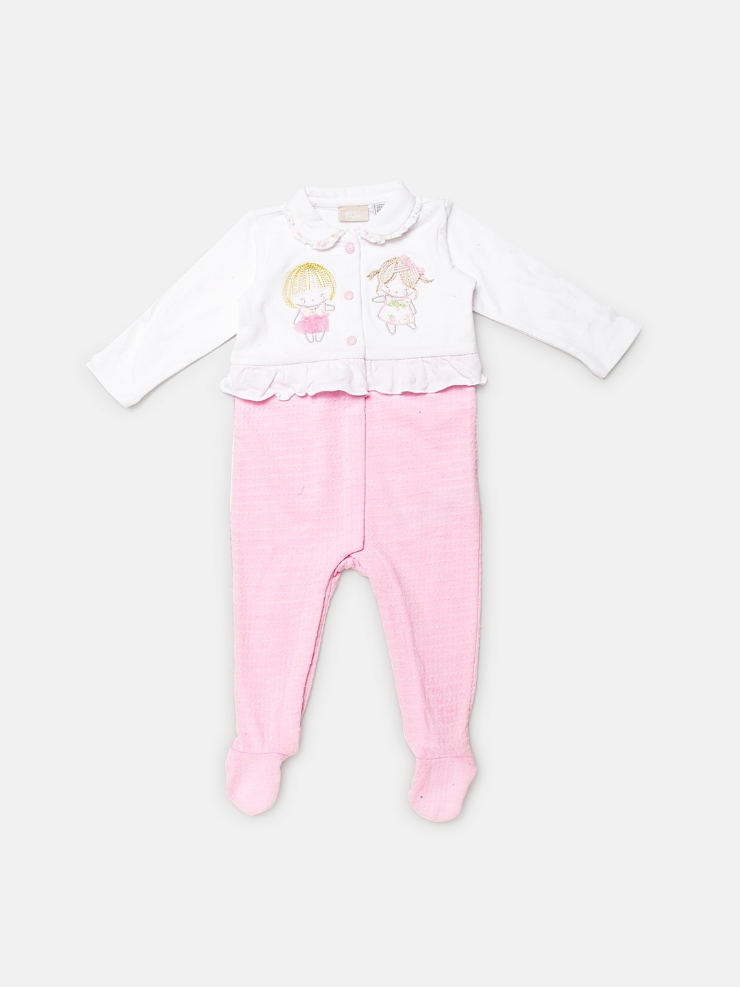 

Chicco Infant Girls White & Pink Embroidered Front Opening Sleepsuit