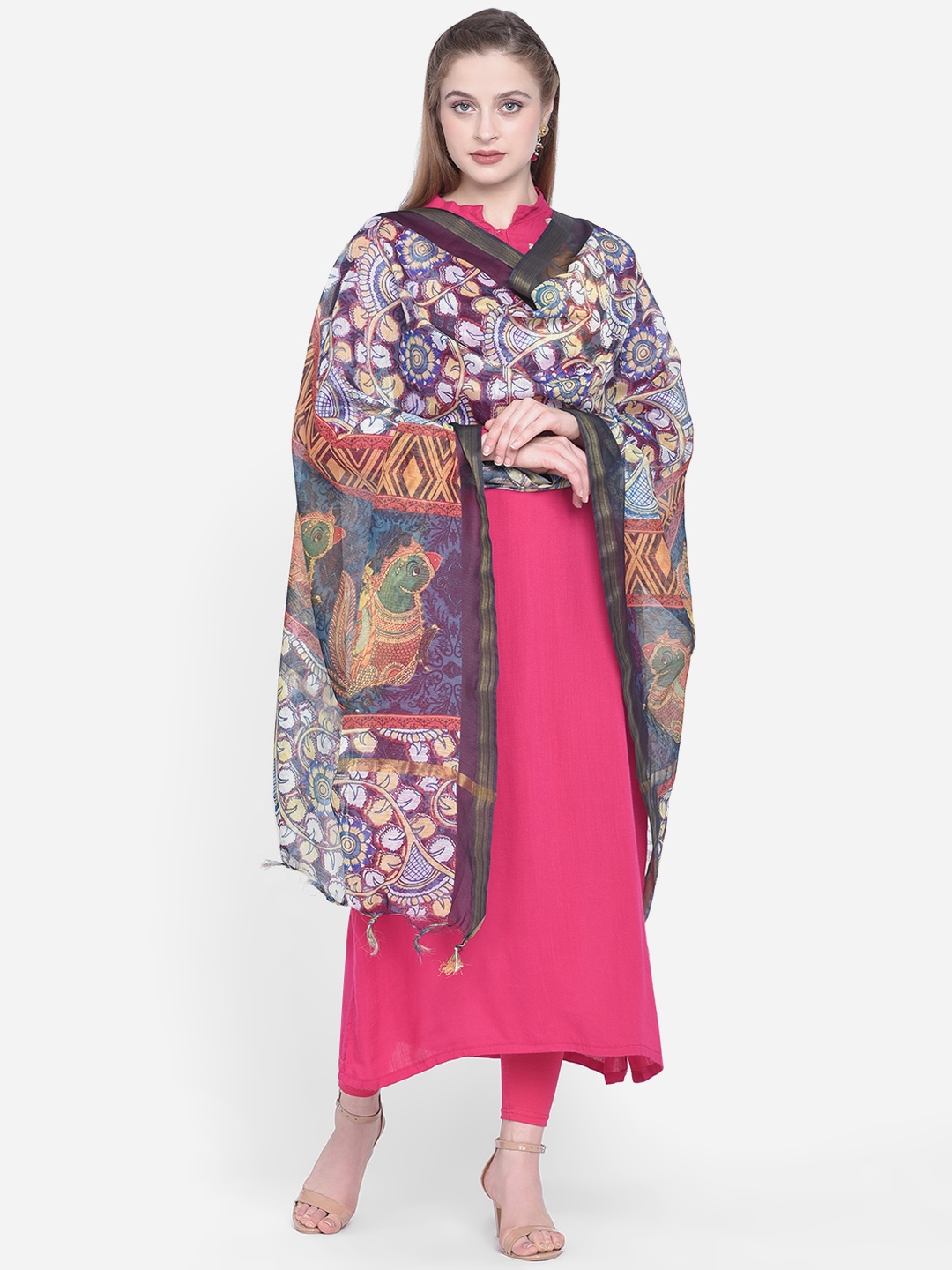

Dupatta Bazaar Navy Blue & Off-White Digitally Printed Dupatta