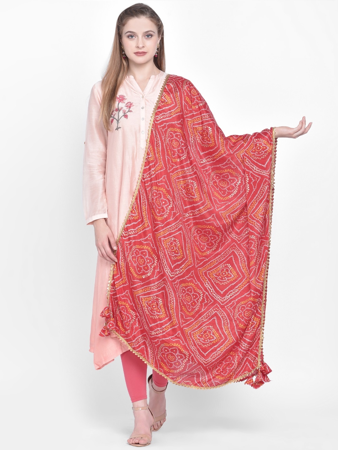 

Dupatta Bazaar Red Bandhini Printed Dupatta