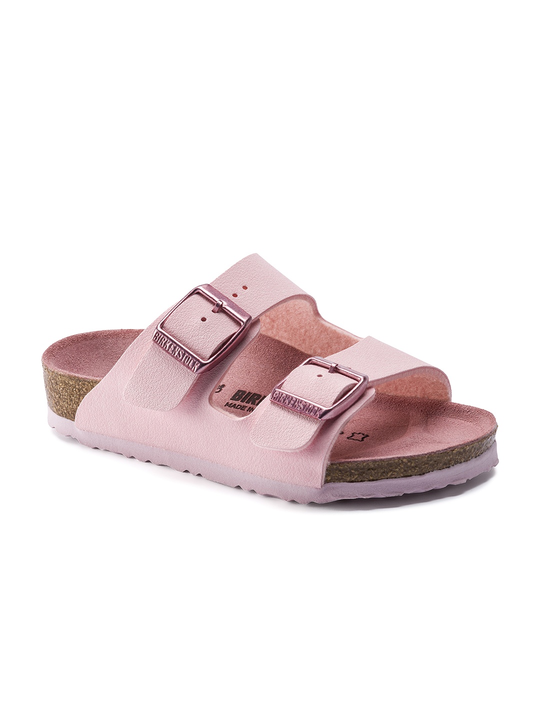 

Birkenstock Girls Arizona Kids Nubuck Rose Narrow Width Open Toe Flats, Pink