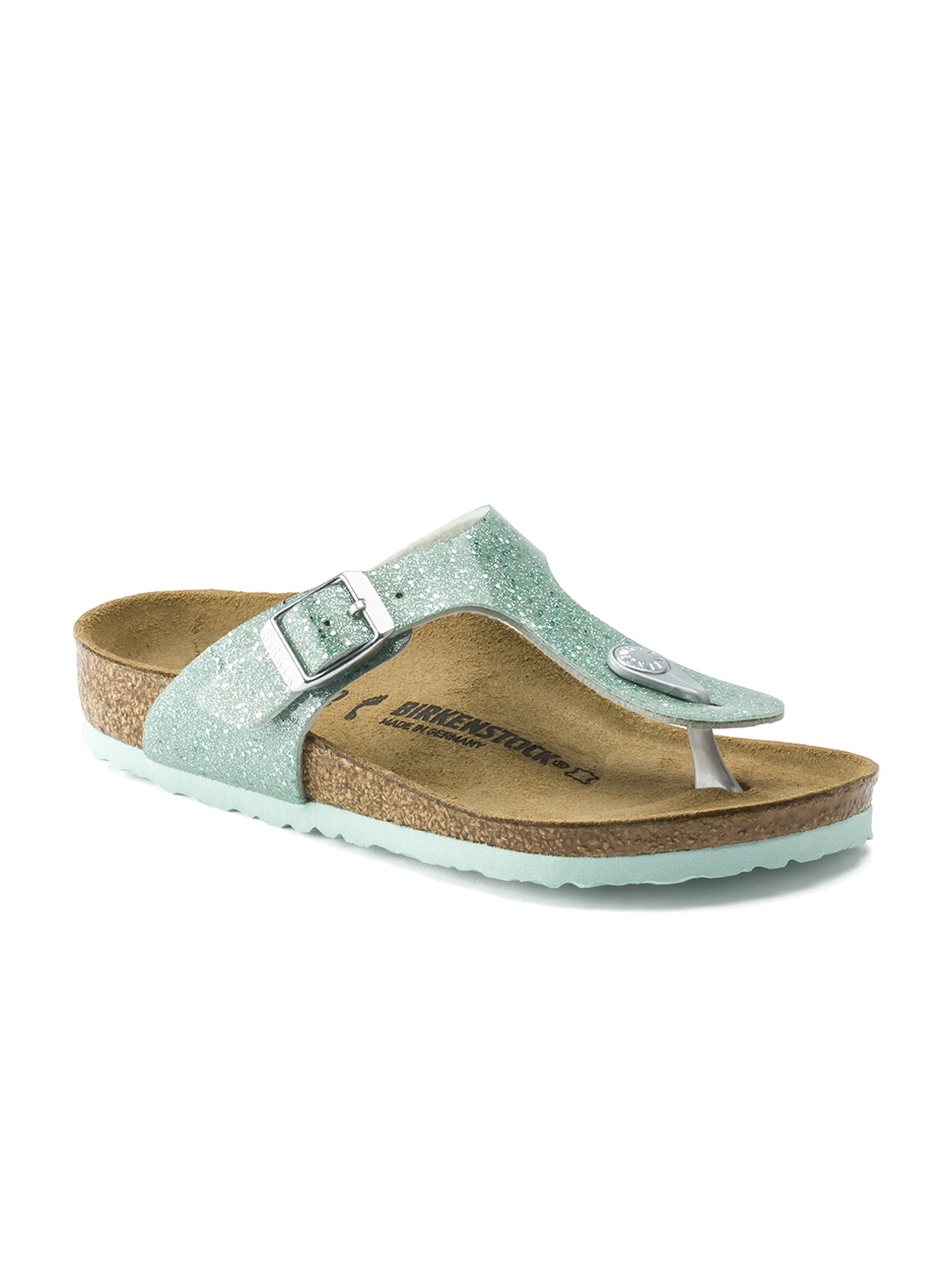 

Birkenstock Girls Sea Green Solid Birko-Flor Gizeh T-Strap Narrow Width Flats