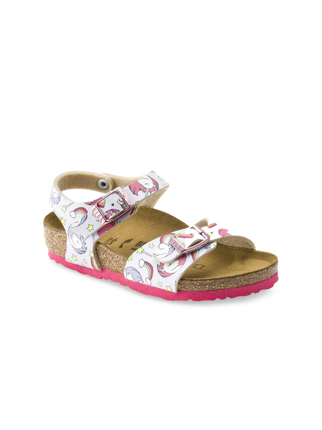 

Birkenstock Girls Pink Unicorn Print Rio Birko-Flor Open Toe Regular Width Flats