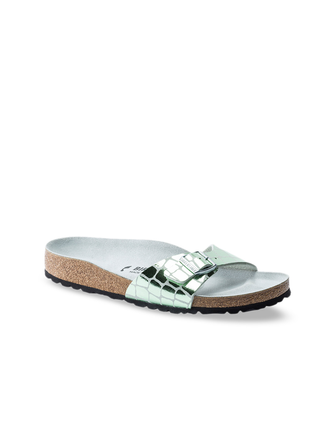 

Birkenstock Women Green Madrid Micro Fibre Gator Gleam Mineral Regular Width One Toe Flats