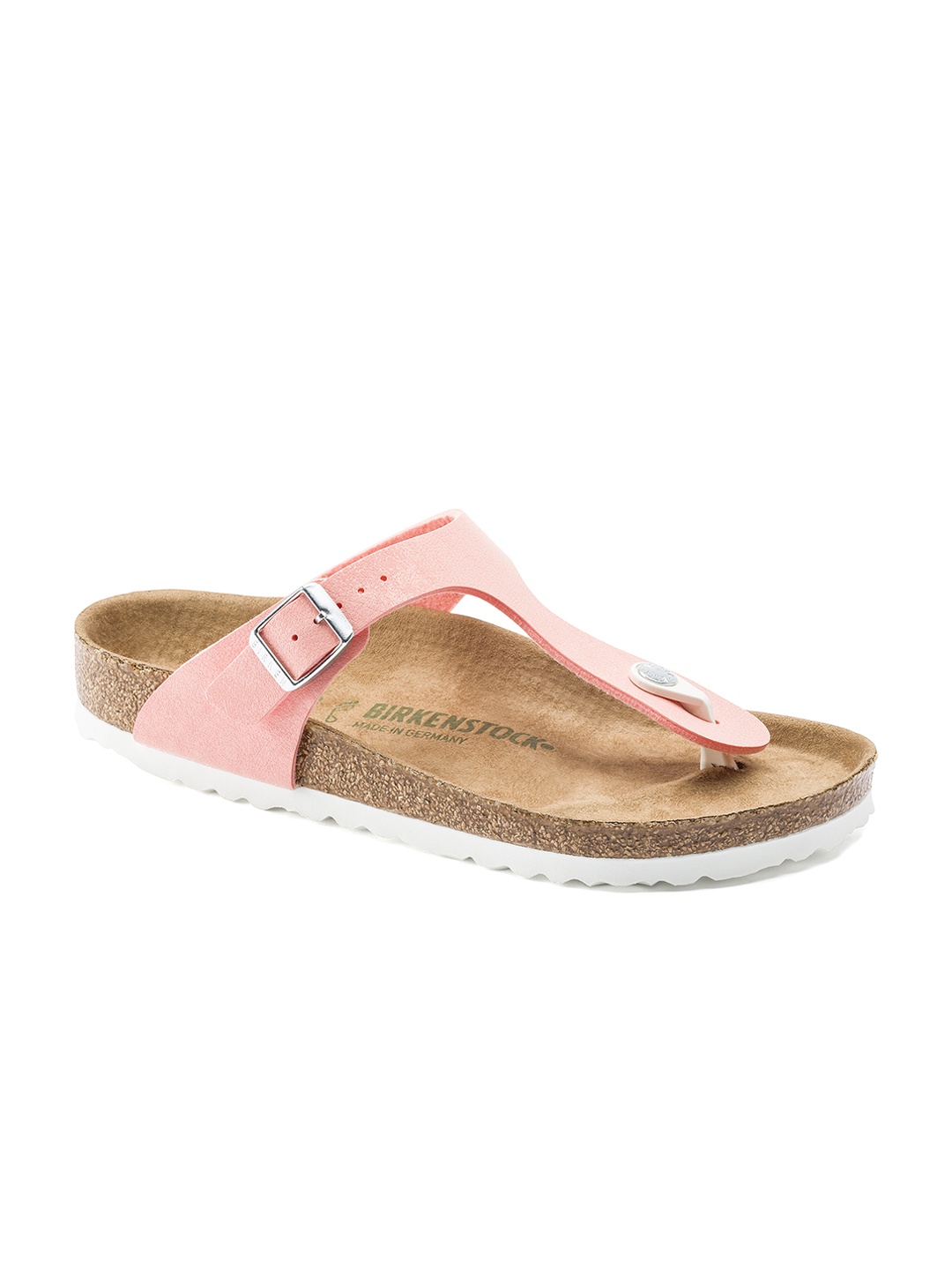 

Birkenstock Women Peach-Coloured Solid Gizeh Vegan Birko-Flor Regular Width T-Strap Flats